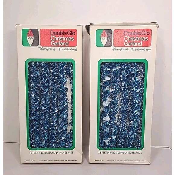 Vintage Doubl Glo Christmas Blue/White Garland 2-12'x 1.25" Boxes - Picture 1 of 6